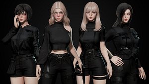 Techwear Woman- Game Ready Low-poly 3D model