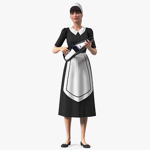Housekeeping Maid with Handheld Vacuum Cleaner 3D model