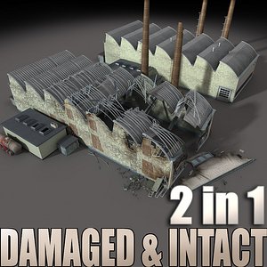 destroyed building factory intact 3d model