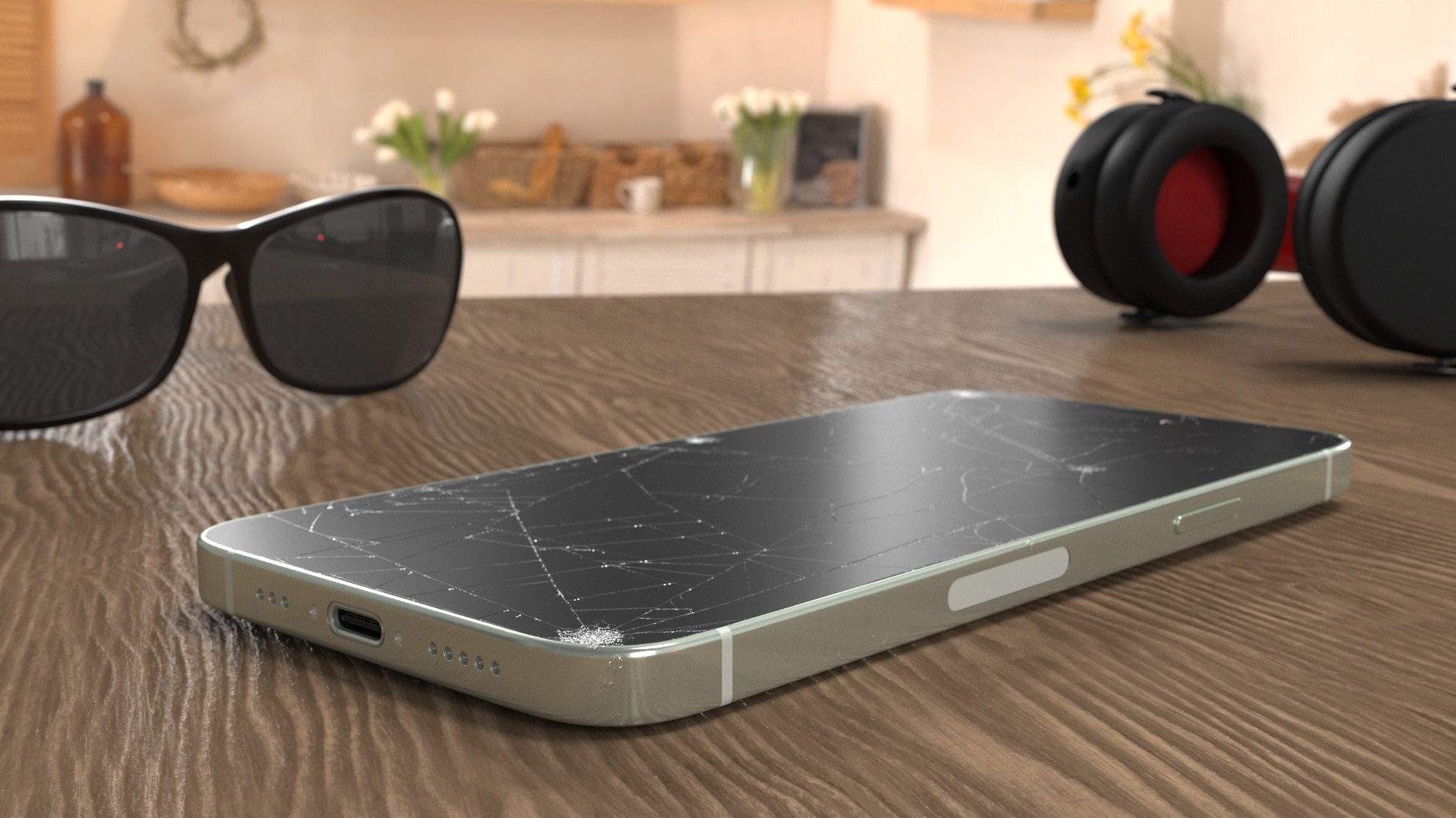 Green IPhone 15 Plus Damaged 3D model preview