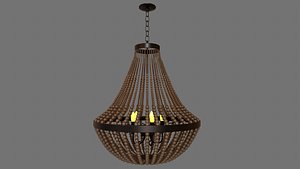 Large Taupe Wood Bead Teardrop 5 Light Chandelier