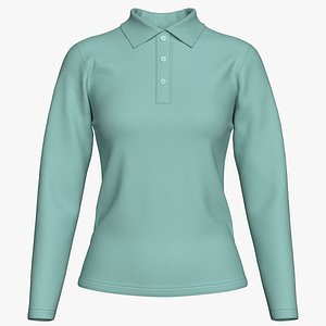 3D model Women Long Sleeve Polo Tee Shirt