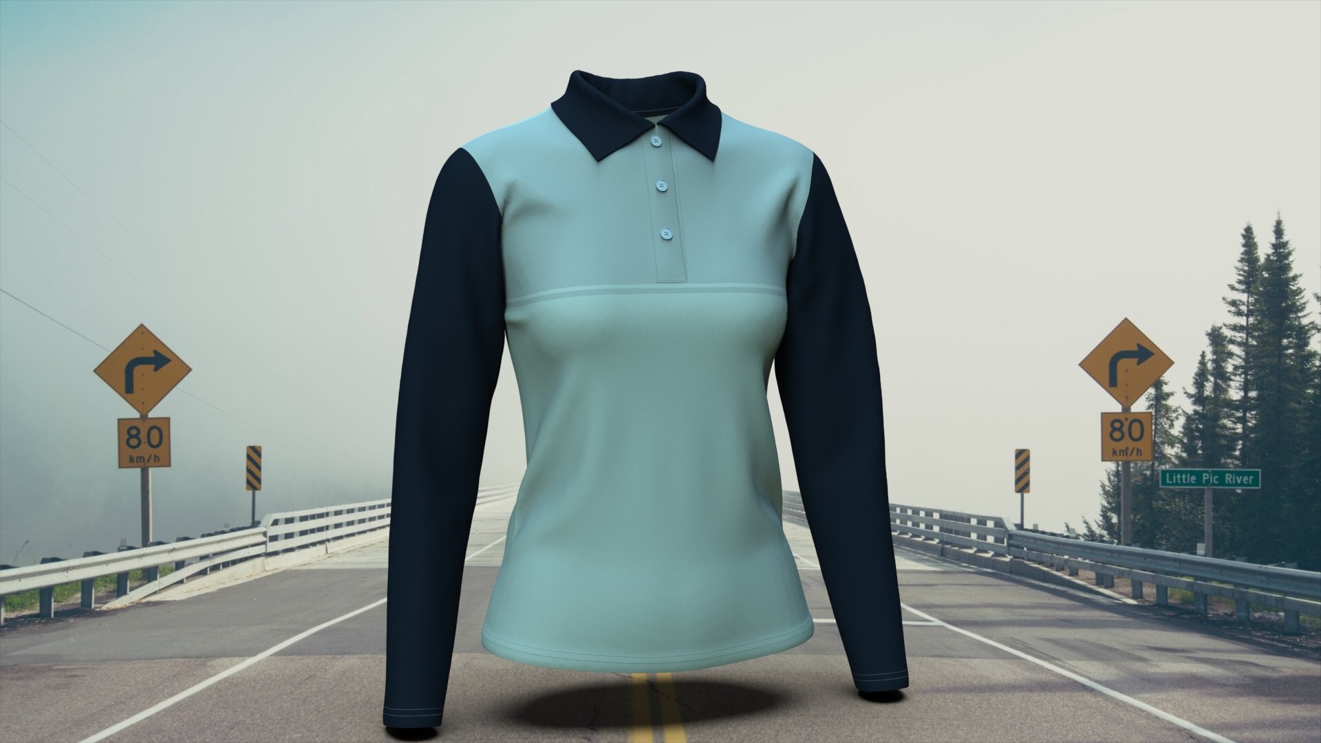 3d Model Women Long Sleeve Polo Tee Shirt Turbosquid 2088528 6677