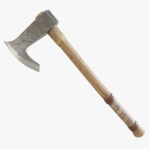 3D low-poly medieval battle axe model