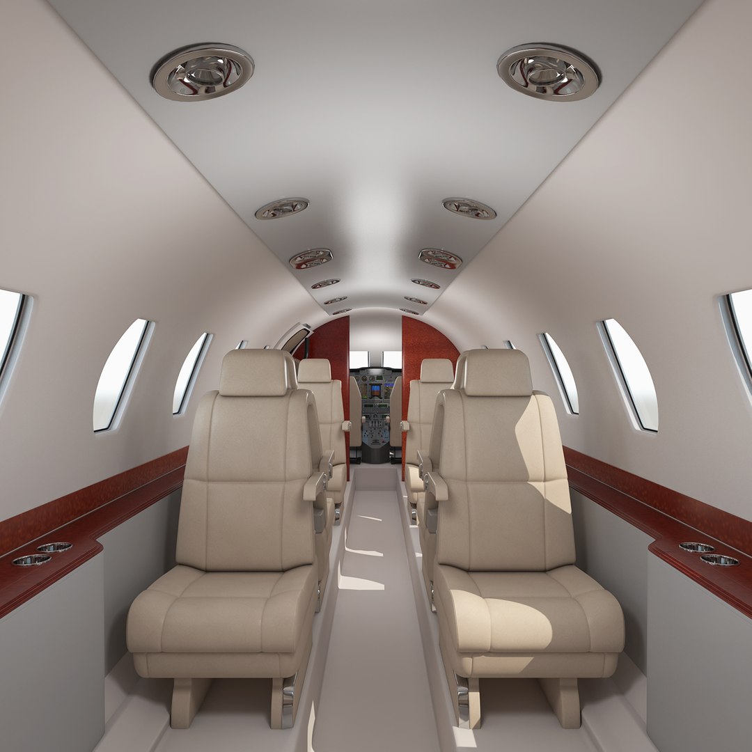 Business Jet Interior with Cockpit 3D model preview