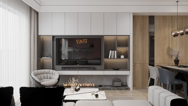 Living Room - Kitchen Interior 12 3D model