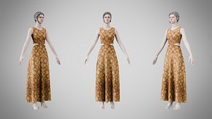 3D model Dress 31 Amber Bloom Brocade v2