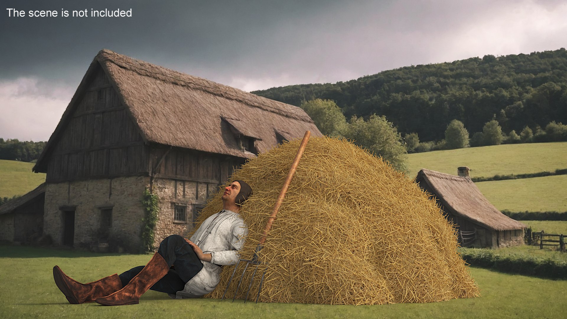 3D Medieval Farmer Resting In Hay - TurboSquid 2376449