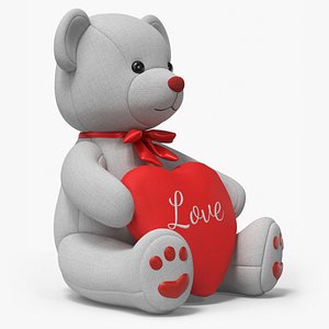 3D Plush Teddy Bear Grey Holding Heart