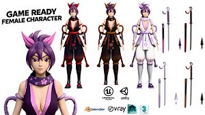 Stylized Ninja Girl  Game Ready Character Pack 3D