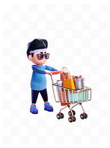 3D People push shopping carts