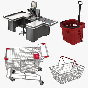 Shopping Checkout Cart and Baskets 3D model