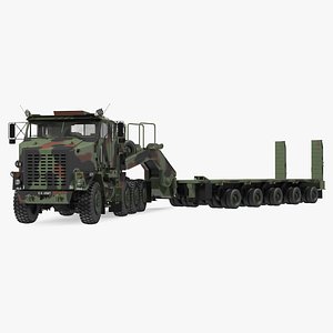 Oshkosh M1070 Tank Transporter Tractor with M1000 Semi-Trailer Camo Clean Rigged