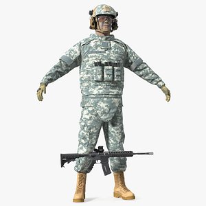 Soldier in Grey Gear and Assault Rifle A-pose 3D model