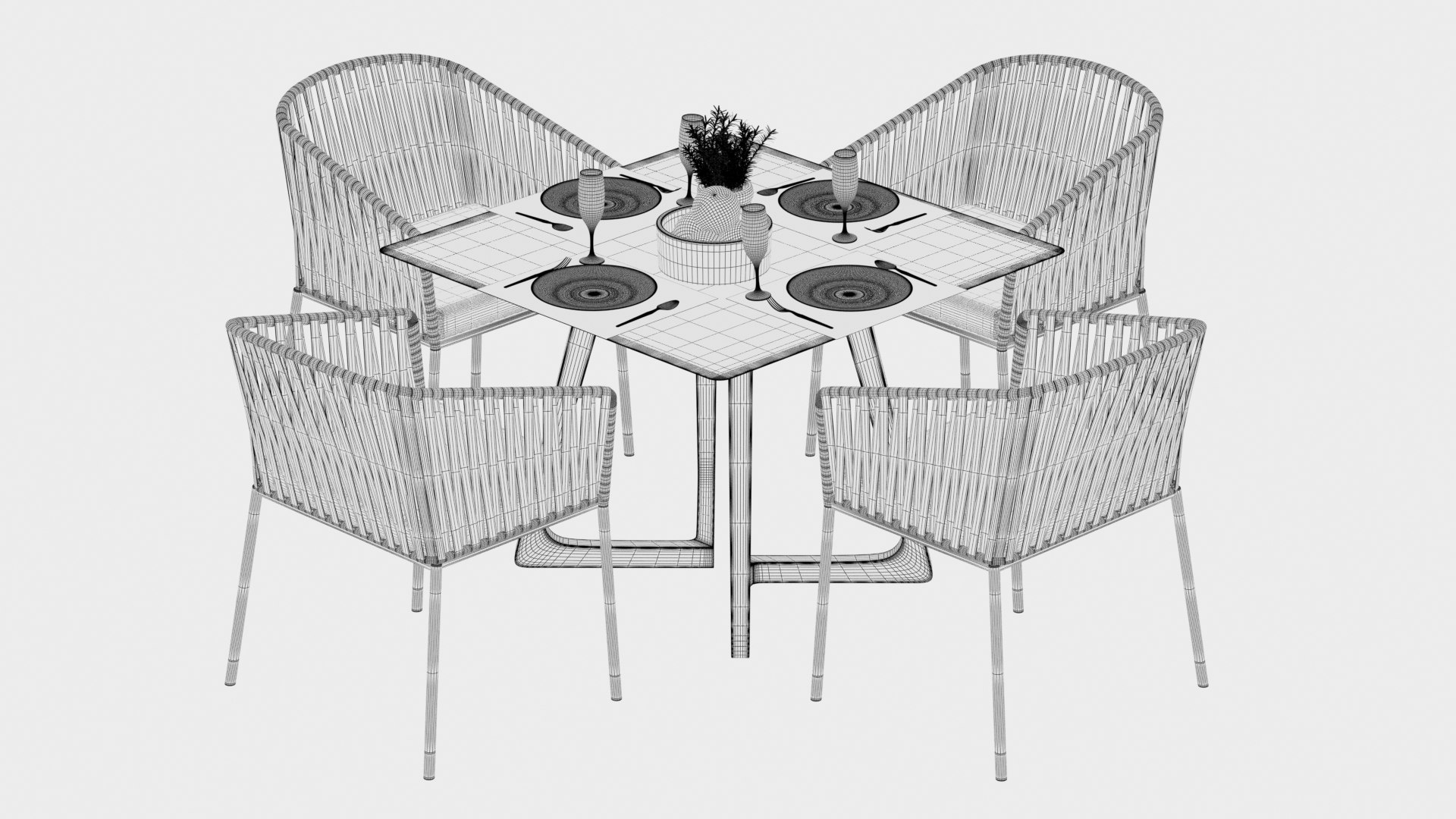 3D Model Rectangle Table With 4 Rope Chairs TurboSquid 2156380