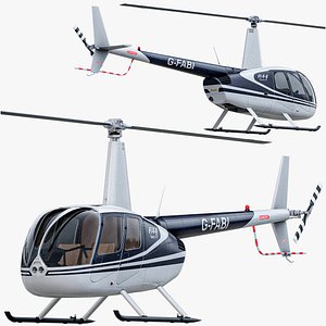 Rigged Robinson R44 Helicopter White PBR