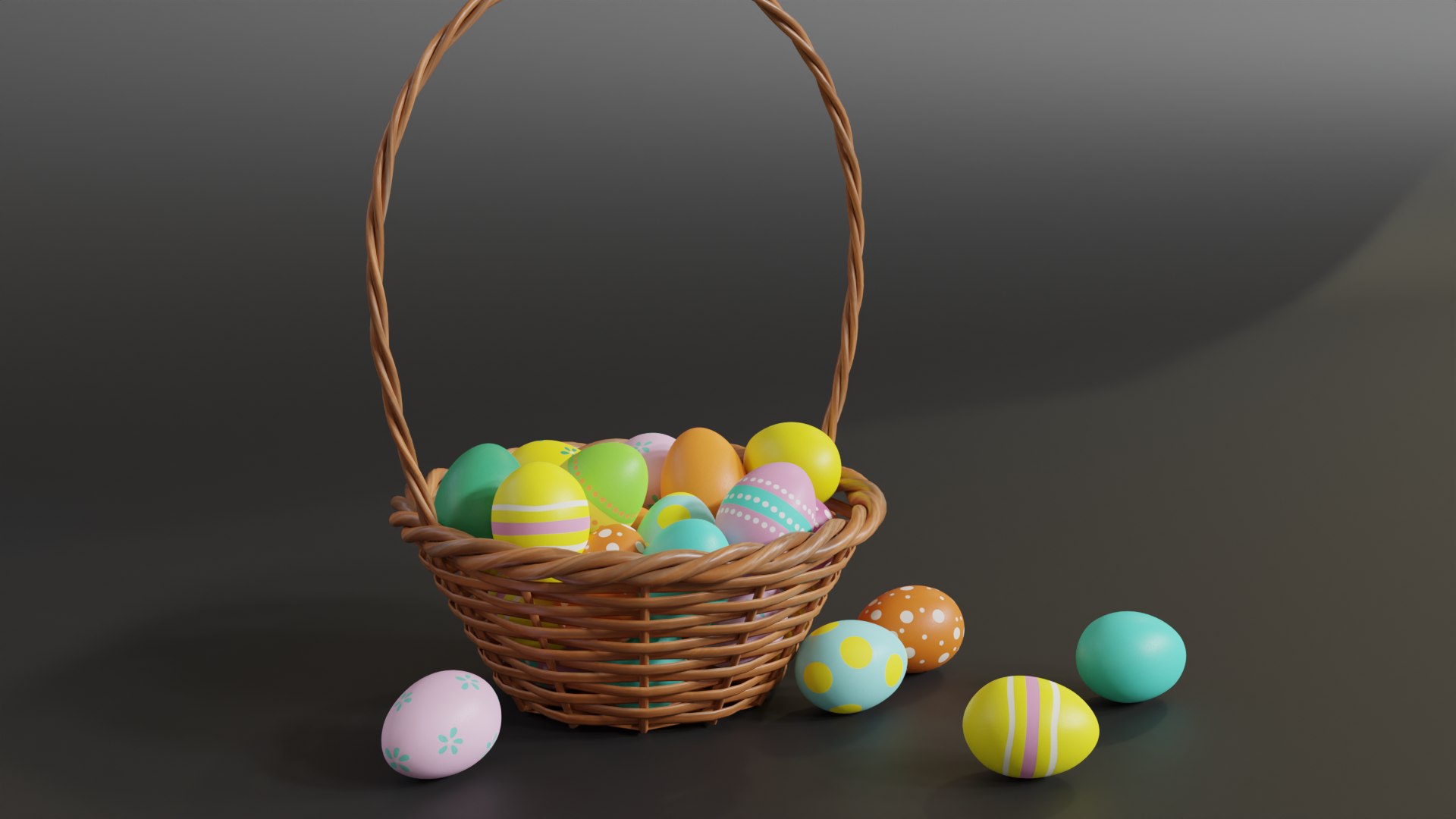 3D Easter Basket With Eggs Model - TurboSquid 2032405
