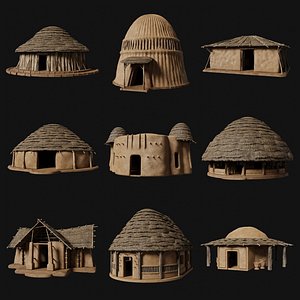 3D model PRIMITIVE PRIMAL HUTS SHELTER HOUSE COTTAGE SETTLEMENT BUILDER