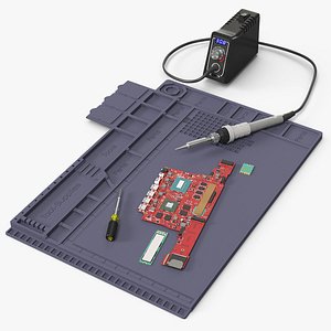 Laptop PCB Repair on Silicone Work Mat with Soldering Tool model