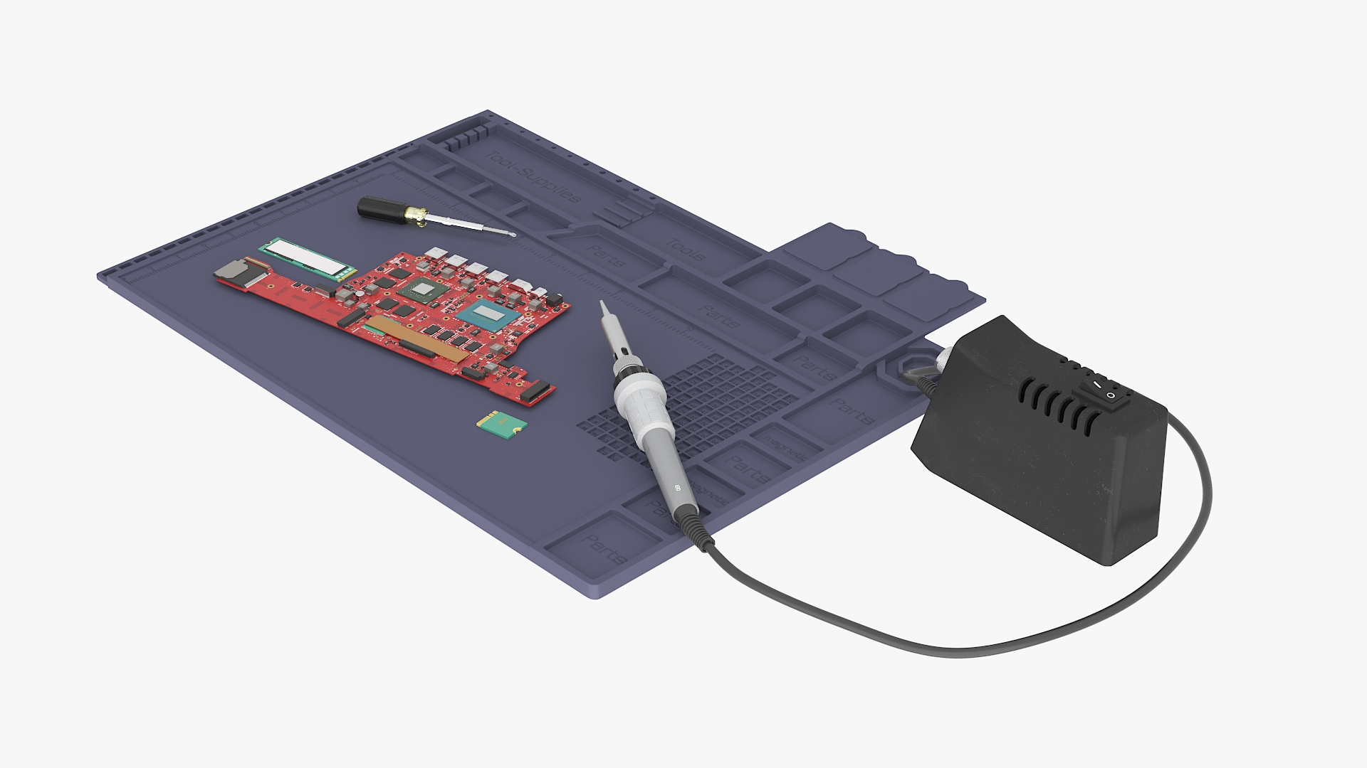 Laptop PCB Repair On Silicone Work Mat With Soldering Tool Model ...