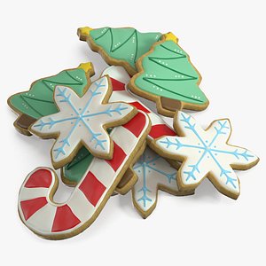 Holiday Cookies Mix Tree Snowflake and Candy Cane 3D model
