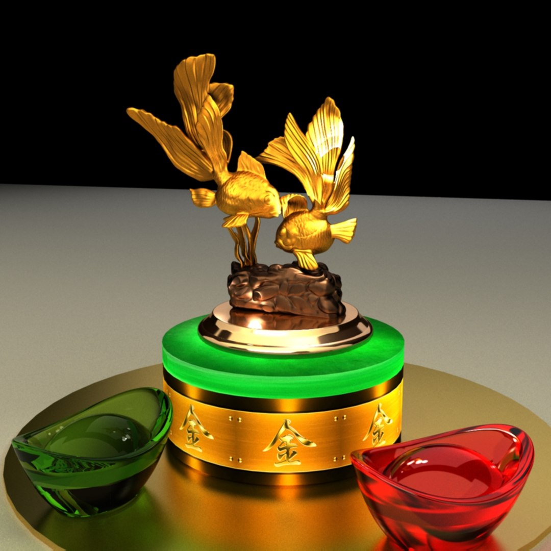 3D Chinese gold IngotYuan Bao led light fish - TurboSquid 2118137