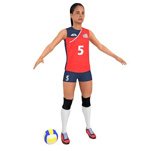 3D model female volleyball player ball