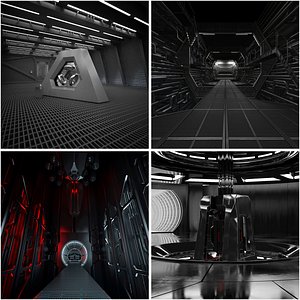 3D 4 Sci-fi Interiors Set model