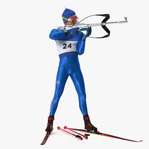 3D Biathlete Fully Equipped USA Team Standing Pose