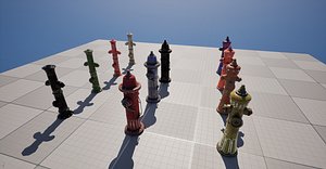 Fire Hydrants Pack 3 Low Poly PBR Models with LODs 11 Variations Low-poly 3D model 3D