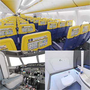 3D 3D Boeing 737 Interior Cabin MAX 8 Ryanair  with Cockpit