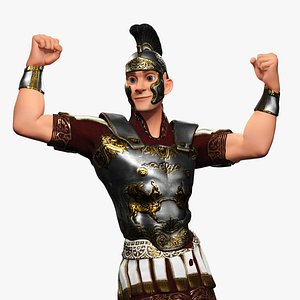 Cartoon Roman soldier in armor with battle outfit