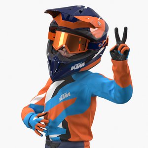 KTM Youth Motocross Bike Rider Full Gear Rigged for Maya