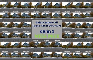 Lowpoly Solar-Powered Parking Lot - All Types - Steel Structure model