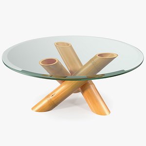 Round Bamboo Coffee Table with Glass Top