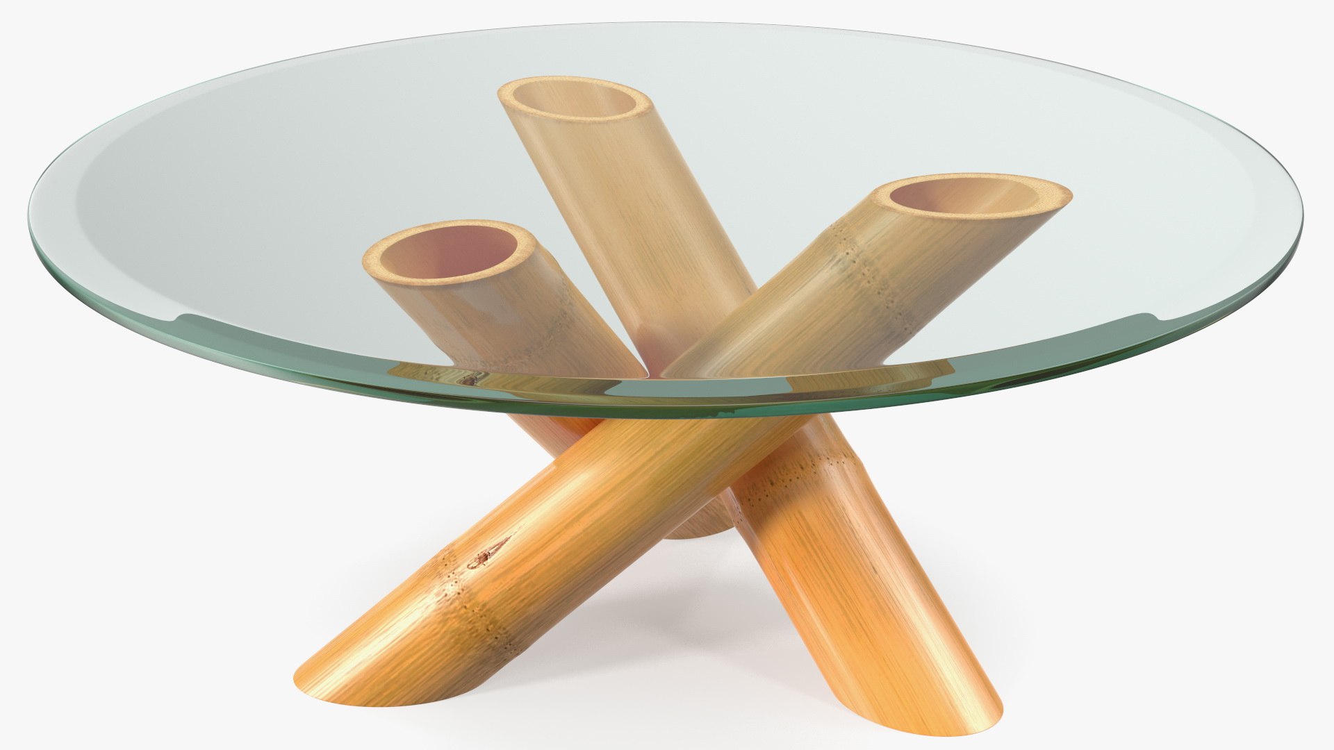 Round Bamboo Coffee Table with Glass Top 3D model preview