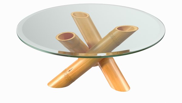 Bambu Com Tampo De Vidro Modelo 3d, Round Bamboo Coffee Table With Glass Top