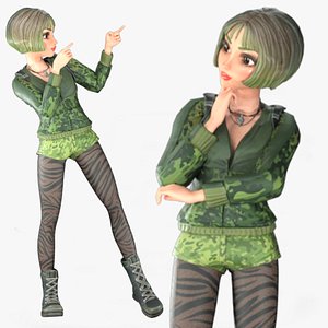 Cartoon 3D Rigged Cute Style Girl-Isla Character Model