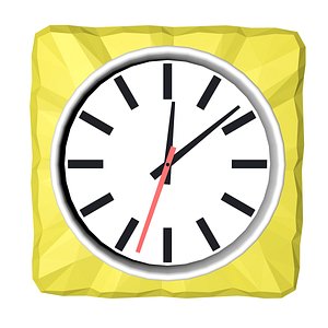 3D square yellow wall clock model