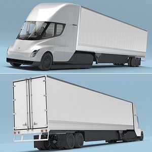 3D Tesla Semi Long Haul Truck with Trailer Simple Interior model