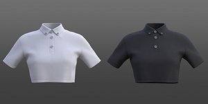 female crop top - black and white polo shirt model
