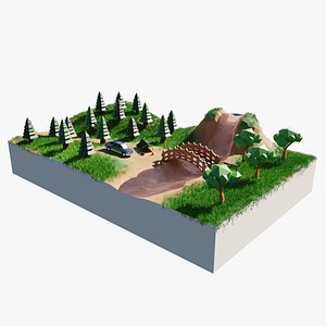 low poly stylized scene environment 3D model