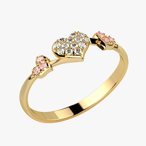 3D Hearts Gold Ring