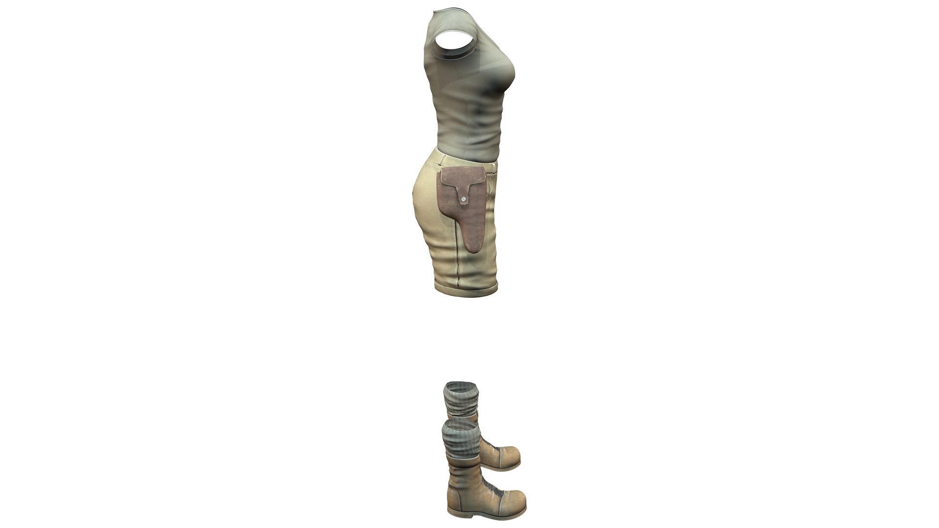 3D Safari Combat Outfit Tshirt Shorts Gun Holster Boots https://p.turbosquid.com/ts-thumb/x0/Pil1Gu/CQ/preview7/png/1684409983/1920x1080/fit_q87/c95b9299413069f5312f85c3013b489bb7b9395c/preview7.jpg