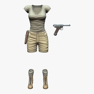 3D Safari Combat Outfit Tshirt Shorts Gun Holster Boots