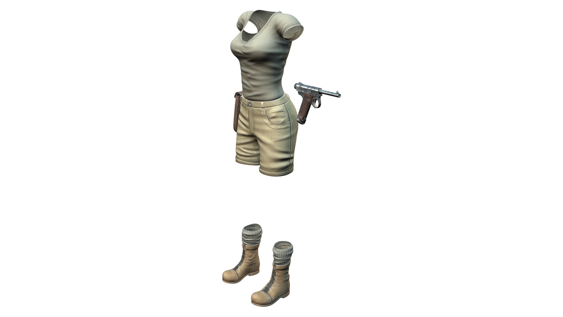 3D Safari Combat Outfit Tshirt Shorts Gun Holster Boots https://p.turbosquid.com/ts-thumb/x0/Pil1Gu/sy/preview6/png/1684409981/1920x1080/fit_q87/d70918843d5c19978d554c2cbd227d2164175b82/preview6.jpg