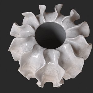 Elegant White Ceramic Vase Set with Vertical Wave Design 3D model