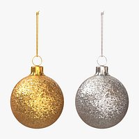 Gold &amp; Silver Christmas Ornaments Glitter Set – 2 High-Quality 3D Models