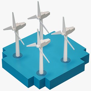 Lowpoly Cartoon Wind Power Farm Site PBR