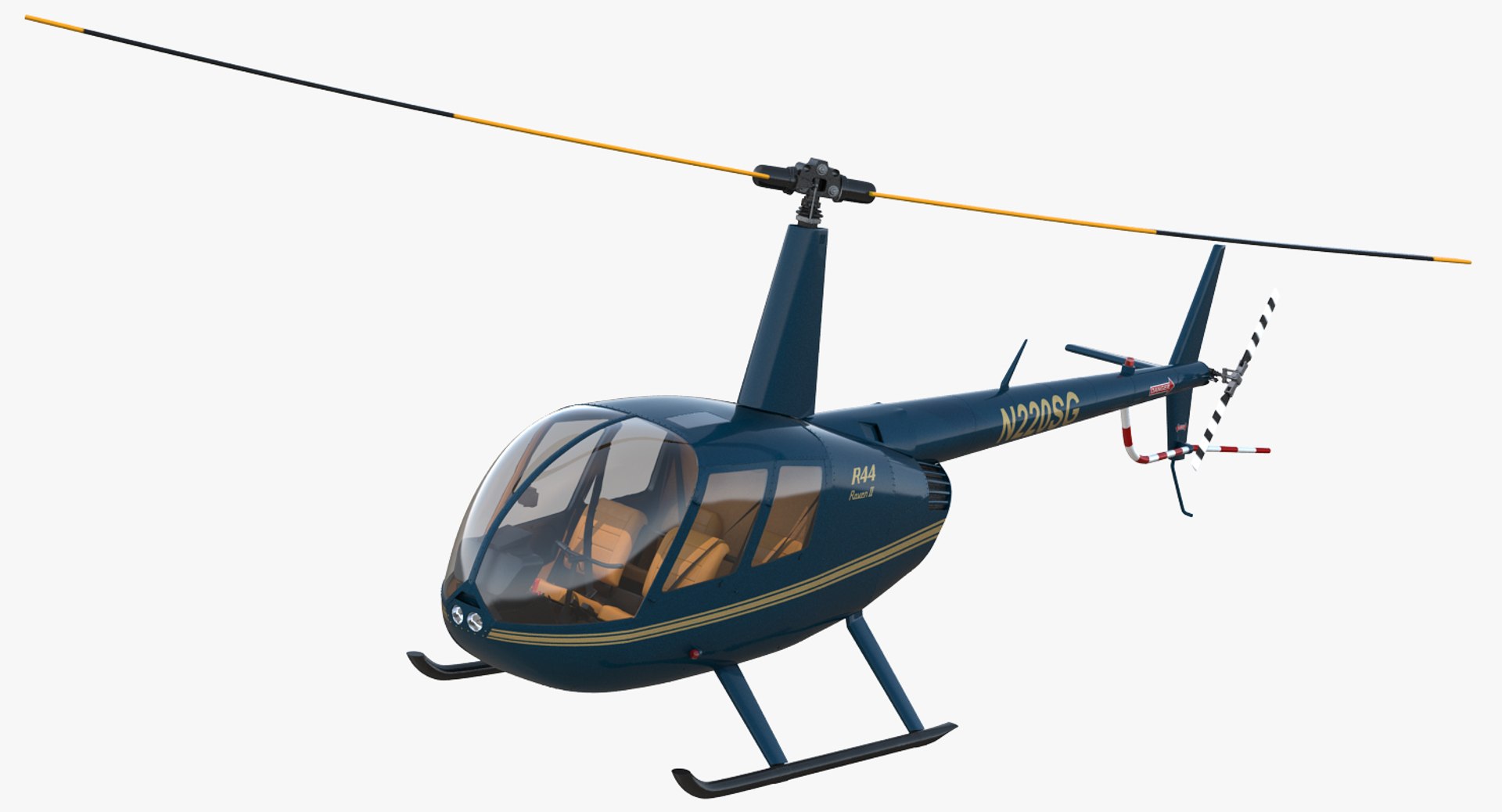 Light Helicopter Robinson R44 Rigged 3D model preview